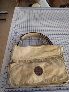 Life is Good Tan Canvas Messenger Bag Leather Logo Patch